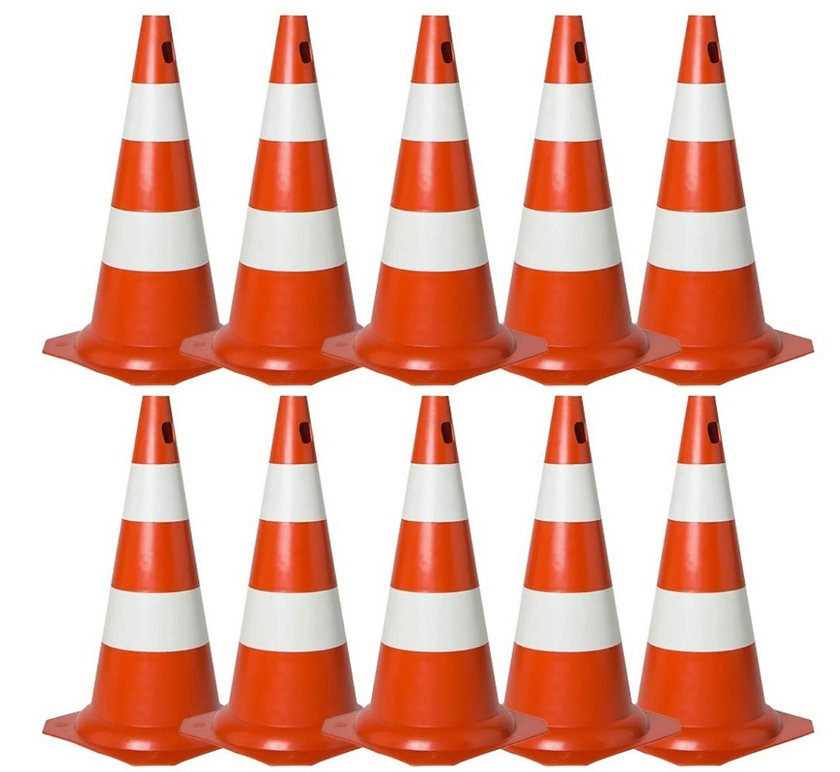 KIT COM 10 CONES LARANJA E BRANCO EM PVC